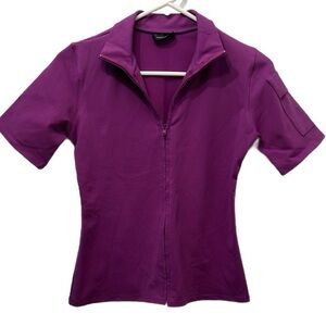 Purple zip up Fitted Short Sleeve shirt